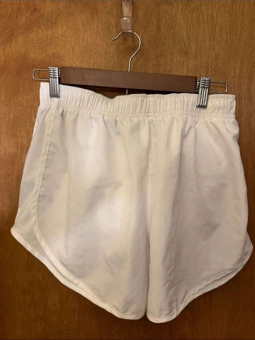Nike Women’s White Athletic Running Shorts with Grey Swoosh